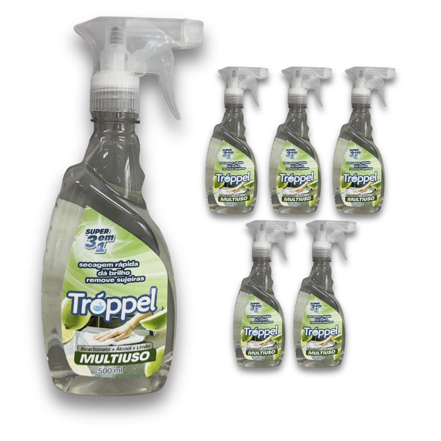 Kit 6 unidades: Multiuso Bicarbonato + Álcool + Limão Tróppel 500ml